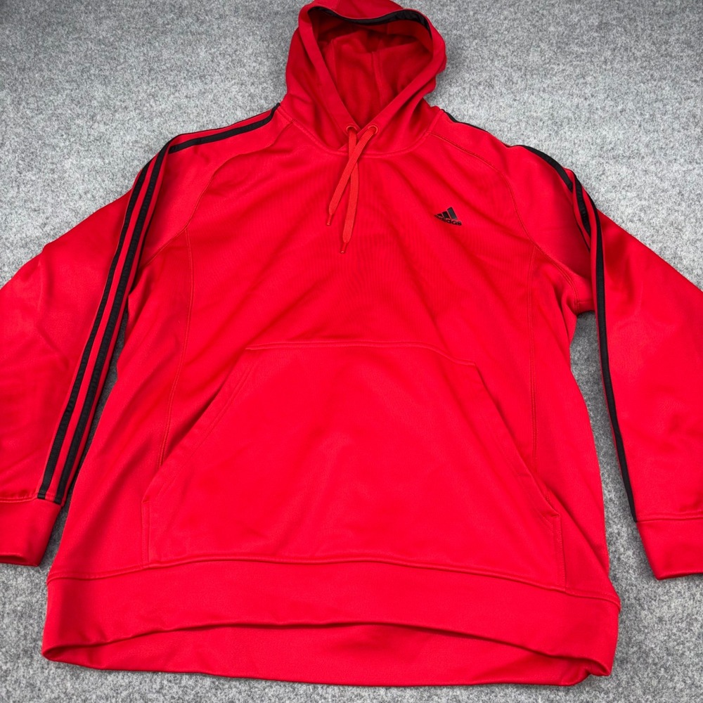 Adidas Climawarm Hoodie Mens 2XL Red Black Stripes Athletic Pullover Sweatshirt